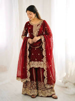 Thumbnail for Teeya Creation Maron Color Fendy Silk Embroidery Work Wedding Wear Salwar Suit - Distacart