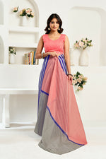 Thumbnail for Vastranavya Royal Blue Digital Printed Linen Ready To Wear Designer Saree with Unstitched Blouse - Distacart