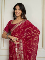 Thumbnail for Ai Fashion Magenta Georgette Rajwadi Bandhani Print Party Wear Saree
