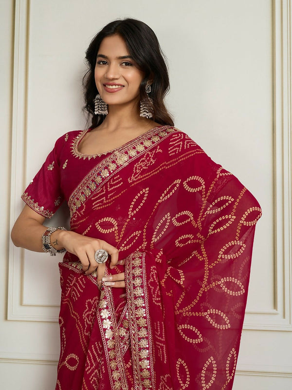 Ai Fashion Magenta Georgette Rajwadi Bandhani Print Party Wear Saree
