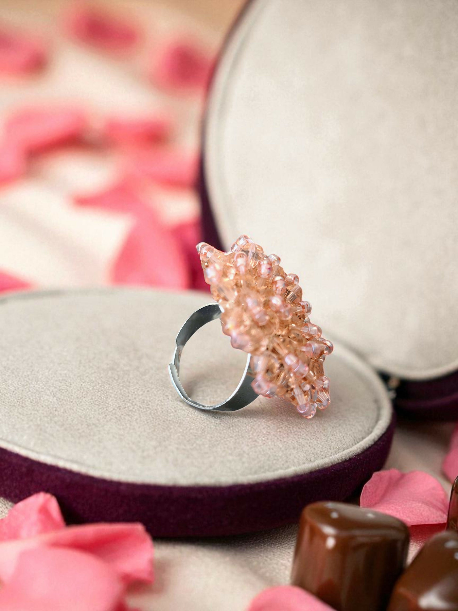 Inhanns Rang-E-Roshan Adjustable Ring – Handmade Crystal Statement Ring - Peach 2 - Distacart