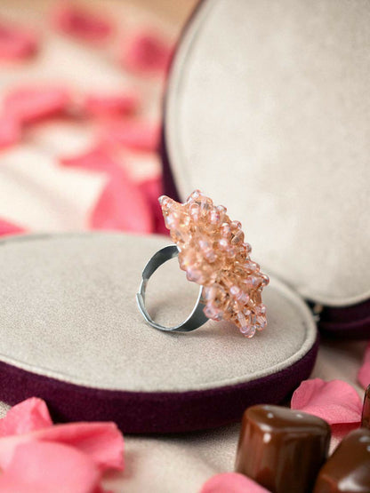 Inhanns Rang-E-Roshan Adjustable Ring – Handmade Crystal Statement Ring - Peach 2 - Distacart