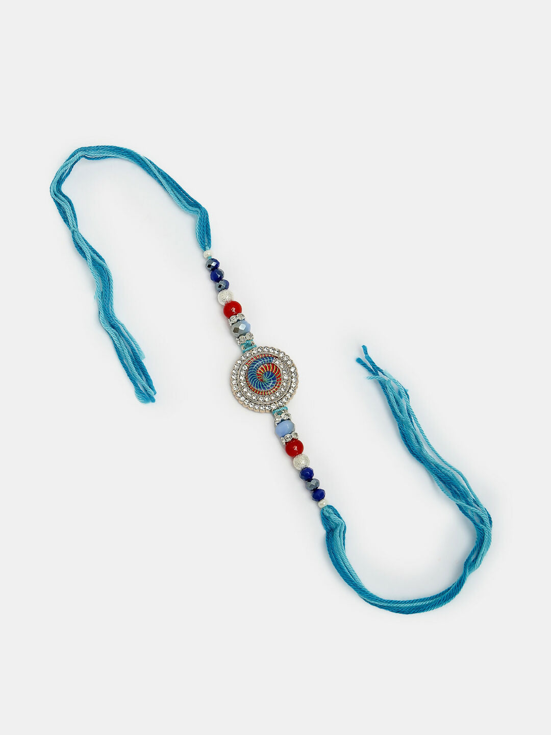 NVR Women & Men Set of 2 Blue Kundan-Studded & Beaded Bhaiya Bhabhi Rakhi With Roli Chawal & Chocolate - Distacart