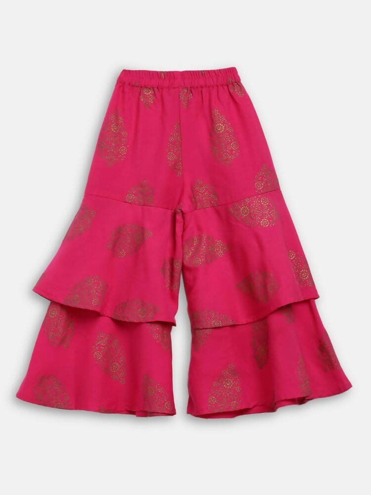 Ahalyaa Pink Rayon Printed Kids Kurta Sharara Set For Girls - Distacart