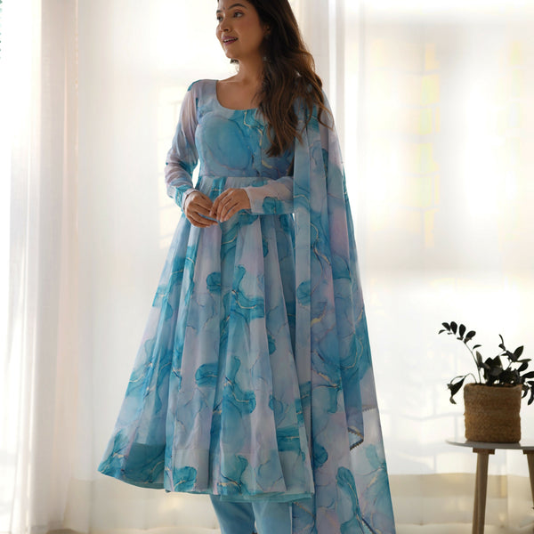 Joban Fashion Sky Kurta Set Organza Sequin Embroidery Work
