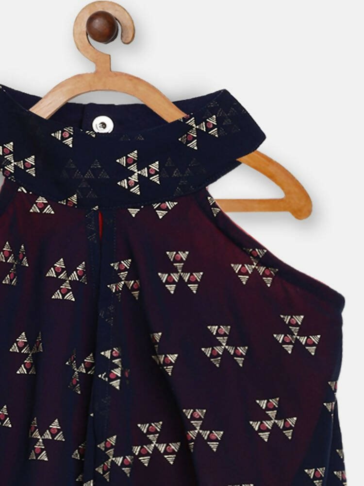 Ahalyaa Navy Printed Chanderi Silk Kids Kurta With Pant For Girls - Distacart