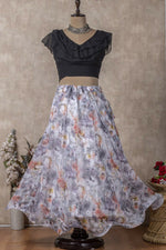 Thumbnail for Preksha Creation Indian Festive Georgette Digital Print Women Lehenga Choli And Crop Top - Black & White - Distacart