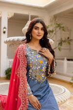 Thumbnail for Teeya Creation Blue Color Cotton Denim Party Wear Real Mirror Work kurti - Distacart