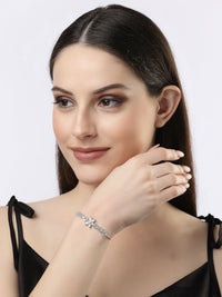 Thumbnail for NVR Women Silver-Plated Handcrafted American Diamond Link Bracelet - Distacart