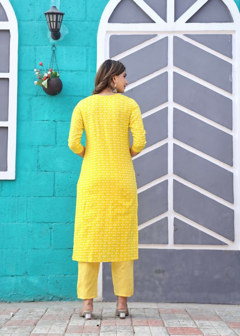 Alvano Printed Beautiful Straight Kurti with Pant and Dupatta set for Women and Girls (Yellow) - Distacart