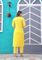Thumbnail for Alvano Printed Beautiful Straight Kurti with Pant and Dupatta set for Women and Girls (Yellow) - Distacart