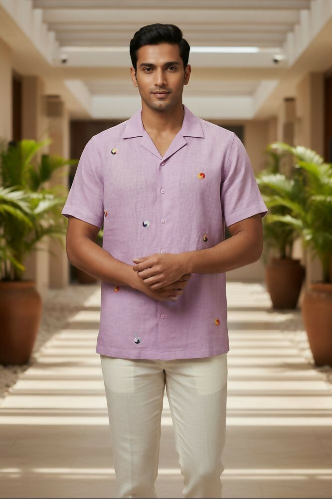 Airloom — Lavender Embroidered Linen Shirt by Hilo Design - Dista