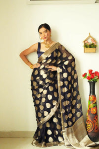 Thumbnail for Malishka Cotton Silk Jacquard Ready To Wear Saree With Blouse Piece - Black - Distacart
