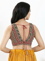 Thumbnail for Joban Fashion Maroon Multi Georgette Padded Blouse With V Neck Sleeveless - Distacart