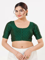 Thumbnail for Joban Fashion Bottle-Green Taffeta Silk Elbow Sleeveless Front Open Blouse