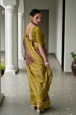 Thumbnail for Vishnu Weaves Women's Pista Soft Tussar Silk Printed Saree with Blouse