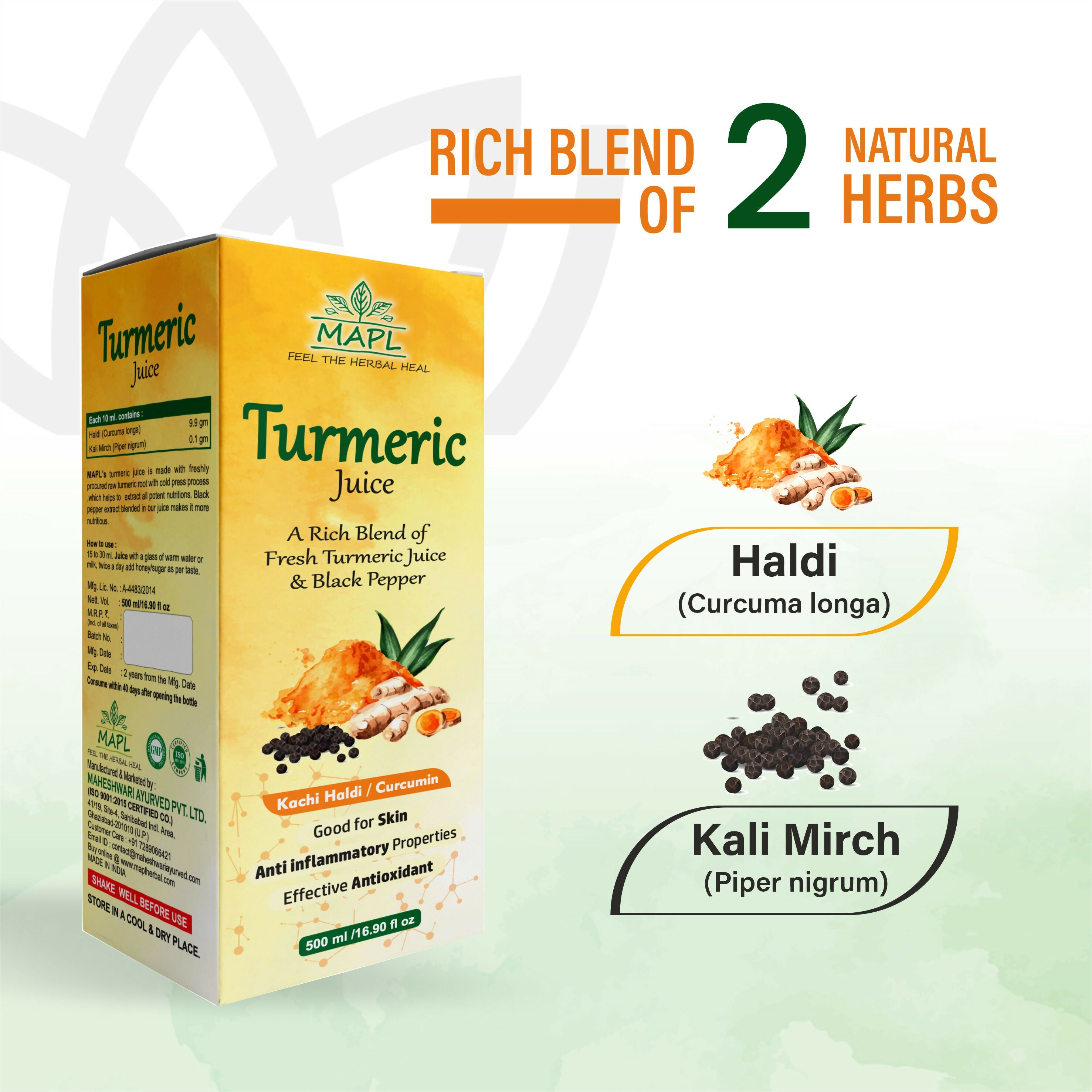 MAPL Cold-Pressed Turmeric & Balck Pepper Juice