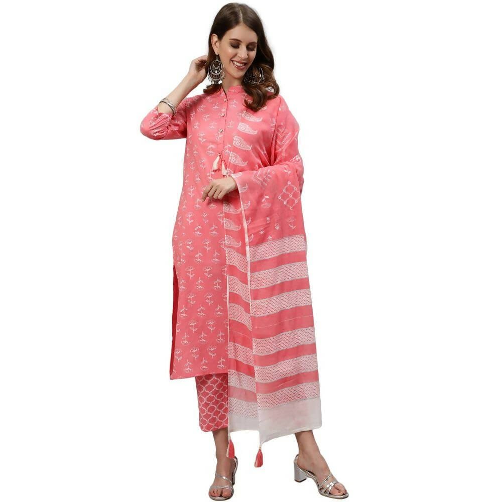 Anubhutee Women's Cotton Regular Floral Printed Pink Kurta Set - Distacart