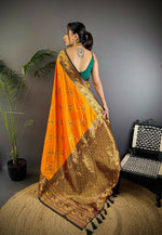 Thumbnail for Joban Fashion Banarasi Orange Woven Soft Silk Saree