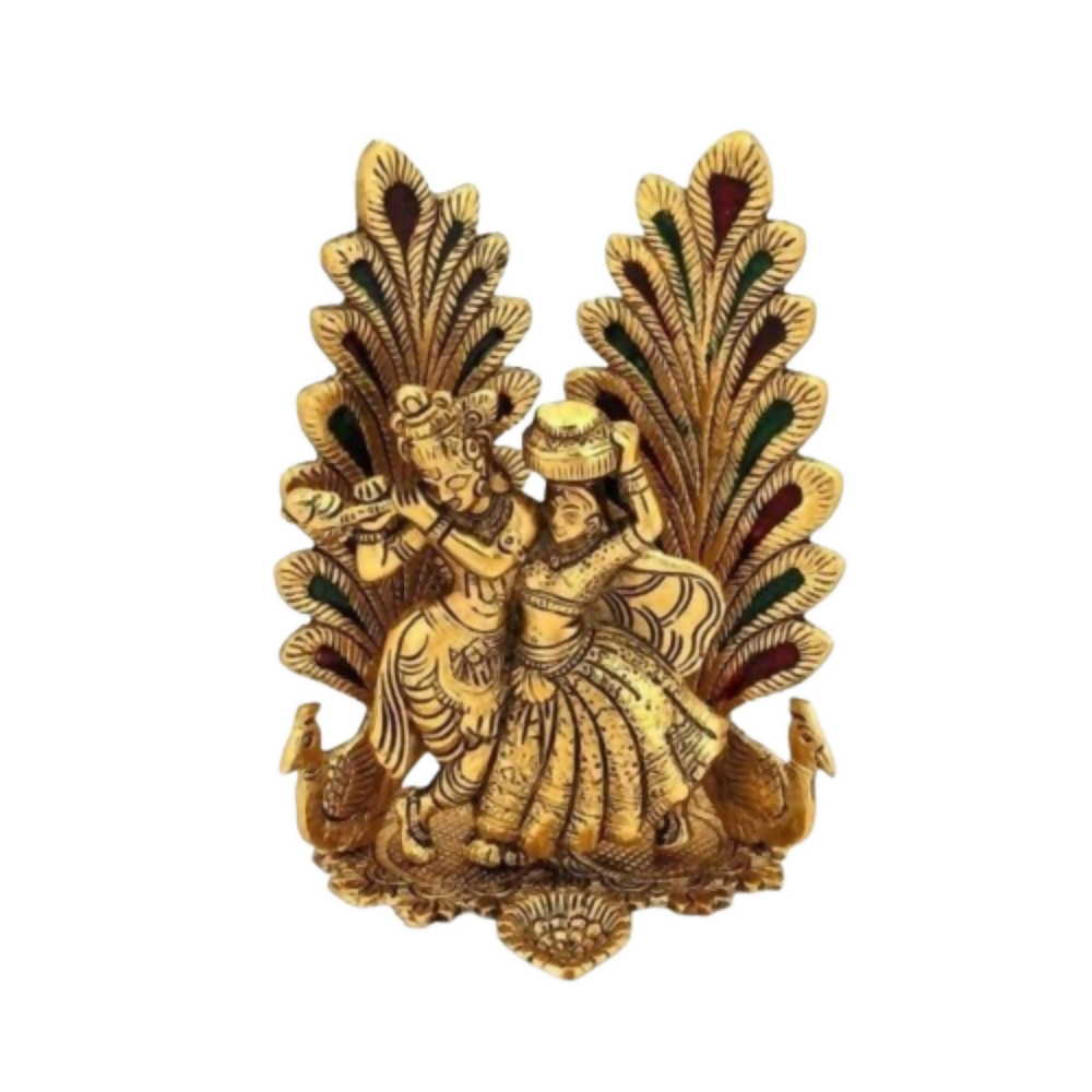 Collectible India Peacock Design Radha Krishna Idol Showpiece with Diya - Dista