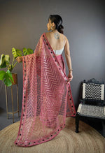 Thumbnail for Teeya Creation Pink Color Butterfly Net Embroidery Work Saree - Distacart