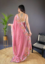 Thumbnail for Teeya Creation Gajari Color Soft Glossy Silk Heavy Embroidery Work Saree - Distacart