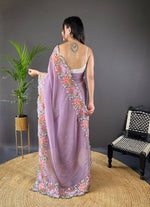 Thumbnail for Teeya Creation Onion Color Soft Glossy Silk Heavy Embroidery Work Saree - Distacart