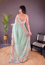 Thumbnail for Teeya Creation Pista Color Soft Glossy Silk Heavy Embroidery Work Saree - Distacart