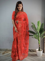 Thumbnail for Teeya Creation Red Color Butterfly Work Embroidery Work Saree - Distacart