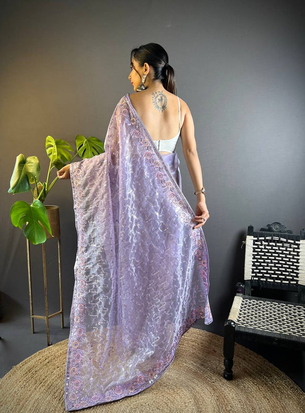 Teeya Creation Lavender Color Twill Net Heavy Work Saree - Distacart