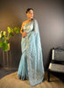 Teeya Creation Sky Color Twill Net Heavy Work Saree - Distacart