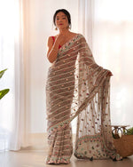 Thumbnail for Teeya Creation Gajari Color Thai Organza Silk Embroidery Work Saree - Distacart