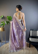 Thumbnail for Teeya Creation Onion Color Gold Crush Embroidery Work Saree - Distacart