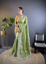 Thumbnail for Teeya Creation Parrot Color Gold Crush Embroidery Work Saree - Distacart