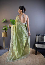 Thumbnail for Teeya Creation Parrot Color Gold Crush Embroidery Work Saree - Distacart