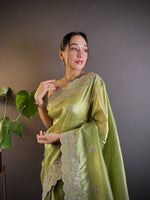 Thumbnail for Teeya Creation Parrot Color Gold Crush Embroidery Work Saree - Distacart
