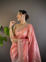 Thumbnail for Teeya Creation Peach Color Gold Crush Embroidery Work Saree - Distacart