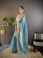 Thumbnail for Teeya Creation Sky Color Gold Crush Embroidery Work Saree - Distacart