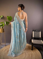 Thumbnail for Teeya Creation Sky Color Gold Crush Embroidery Work Saree - Distacart