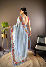 Thumbnail for Teeya Creation Sky Color Gold Crush Embroidery Work Saree - Distacart