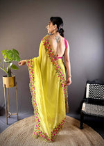 Thumbnail for Teeya Creation Olive Color Gold Crush Embroidery Work Saree - Distacart