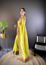Thumbnail for Teeya Creation Olive Color Gold Crush Embroidery Work Saree - Distacart