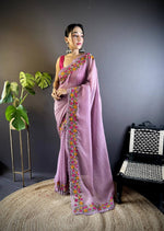 Thumbnail for Teeya Creation Onion Color Gold Crush Embroidery Work Saree - Distacart