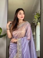 Thumbnail for Teeya Creation Lavender Color Silver Tissue Silk Embroidery And Mirror Work Saree - Distacart