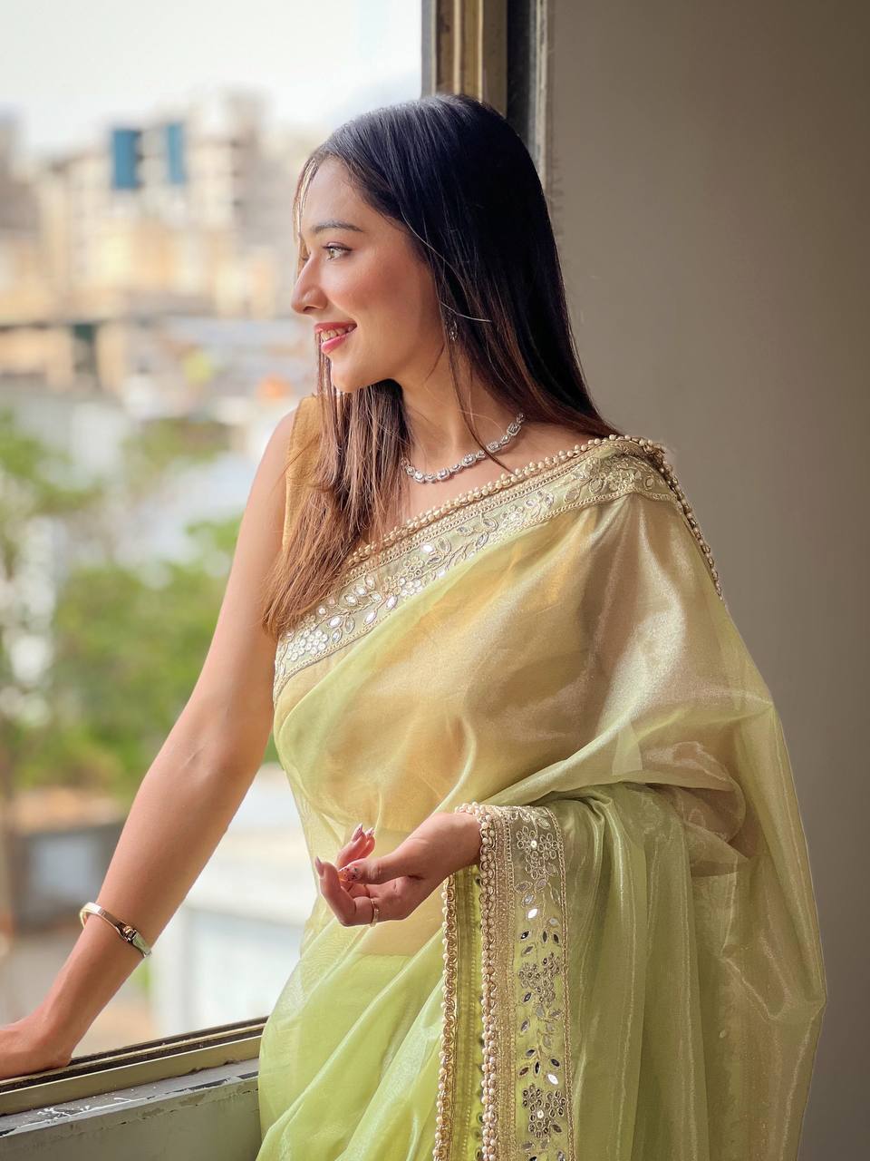 Teeya Creation Lavender Color Silver Tissue Silk Embroidery And Mirror Work Saree - Distacart