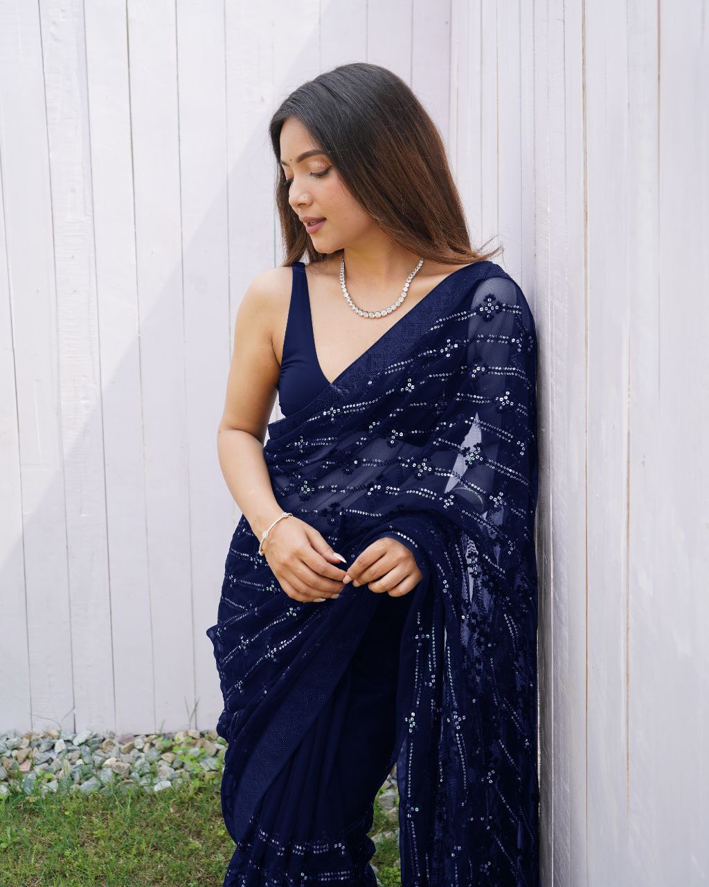 Teeya Creation Blue Color Butterfly Net Embroidery Work Saree - Distacart