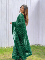 Thumbnail for Teeya Creation Green Color Butterfly Net Embroidery Work Saree - Distacart