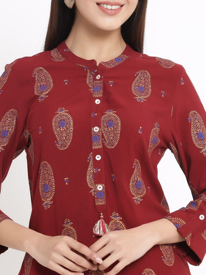 Juniper Maroon Viscose Rayon Kurta - Distacart
