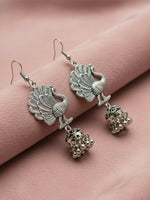 Thumbnail for NVR Women Peacock Design German Silver Oxidised Jhumka Earrings - Distacart