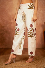 Thumbnail for Joban Fashion Off White Red Floral Hand Block Printed Cotton Kurta Pant Set - Distacart